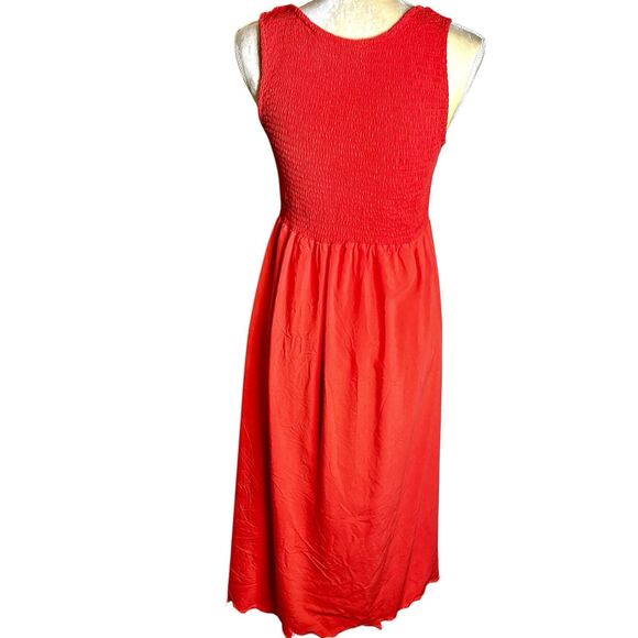 Jane Ashley Maxi Sundress Size M Orange Smocked Bodice White Embroidery At Hem - Picture 4 of 9